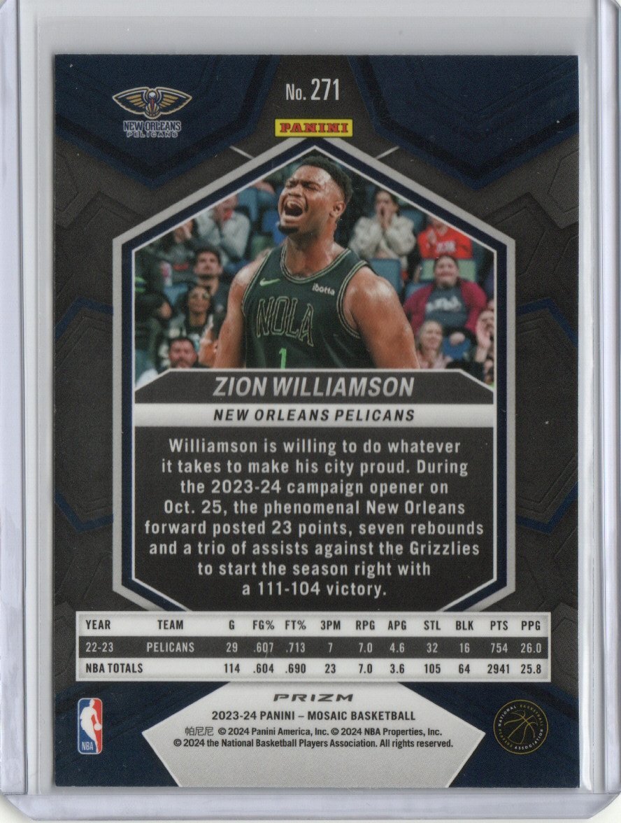 2023-24 Panini Mosaic #271 Zion Williamson Reactive Blue | eBay