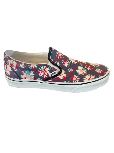 Vans Crew Floral Red & Blue Daisy Slip On Skate Sneakers  display picture 1