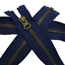 NAVY BLUE  Antique Brass Metal Zip Fastener Size#5 Open End For Jacket Heavy-Dut