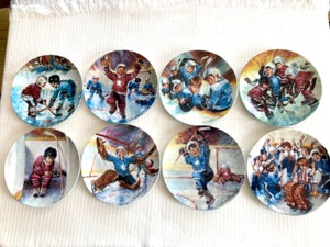 FULL SET - Stewart Sherwood "The Face-Off" series hockey-themed collector plates