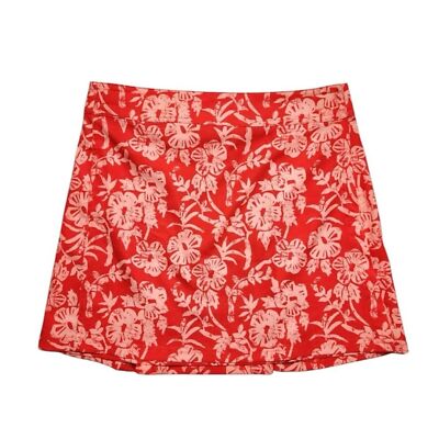 RipSkirt Hawaii Floral Hibiscus Orangey Red Wrap Skirt Swim Length 1 Size Large