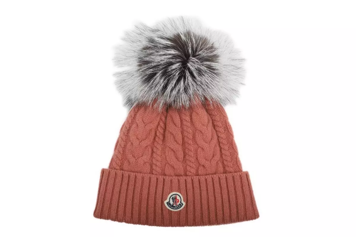 NEW MONCLER CARAMEL CASHMERE BLEND FOX POM POM BEANIE HAT ONE SIZE
