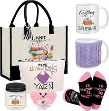 Crochet Gift Set: Tote Bag, Candle, Socks, Mug, Cosmetic Bag  Doll