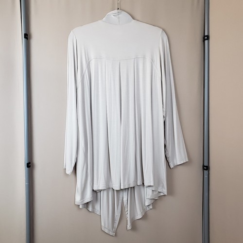 Logo Lori Goldstein Cardigan 1X Open Front Waterfall Beige Rayon Knit Pleat Back - Picture 2 of 6