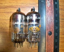 2 AMPEREX World Logo by MULLARD Gray Plate O Getter 12AT7 / ECC81 Tubes