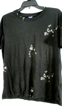 SPLENDID Black with FLOWER SHORT SLEEVE T SHIRT TOP~ Women's Large