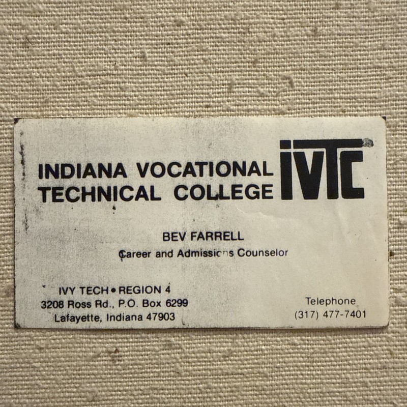 Vintage Business Card Paper Lafayette Indiana Vocational Technical College