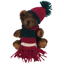 Hugfun Brown Black Teddy Bear 6" Plush Knitted Hat Scarf Stuffed Animal Holiday
