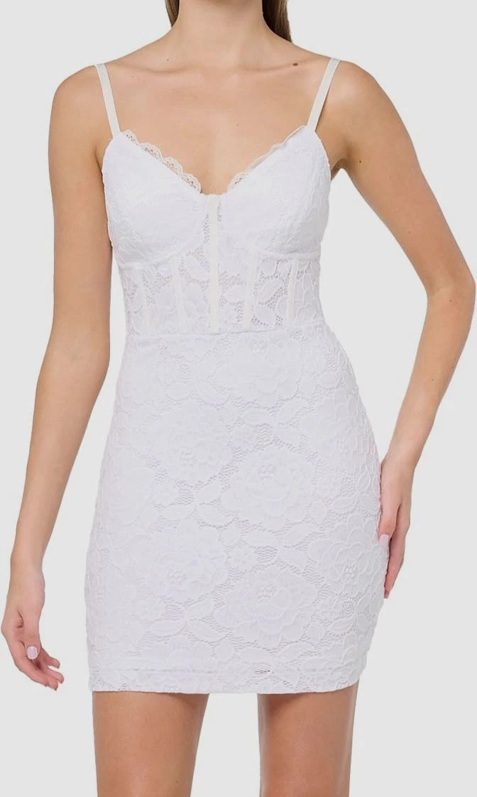 chinese dress ladies Shop Y2K Ladies Guess Lace Mini Dress Off White Strappy Floral