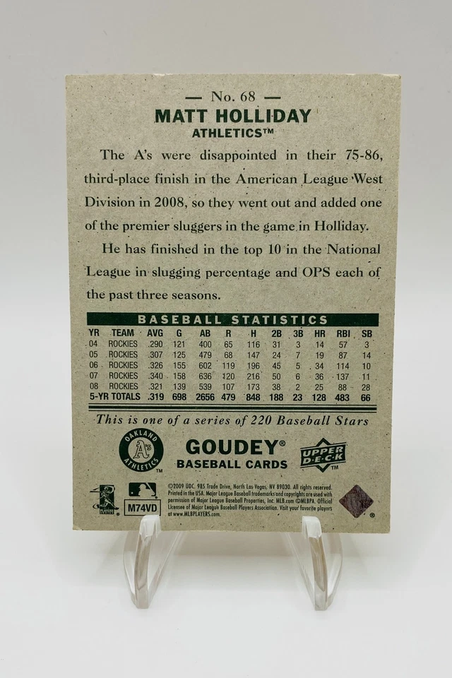 Matt Holiday Upper Deck Goudey 68 2009 - Image 2 of 2