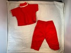 Vintage Baby Doll Clothes 2 Piece Red PJ Lace Accent — photo 2