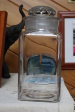 Antique/Vintage Square Glass Apothecary Candy Jar Ground Lid Clear 10.5" tall