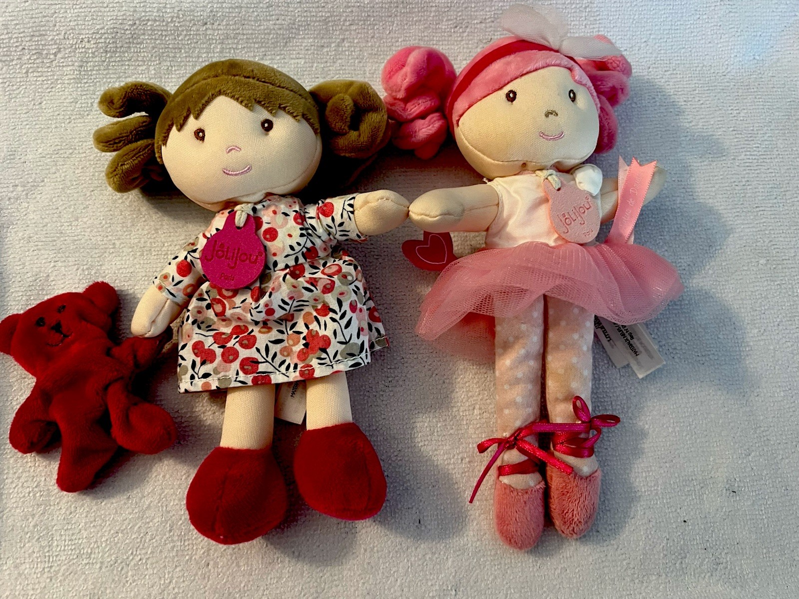 JoLijou Paris Pink Tutu Ballerina and My First Doll brown hair red bear 7