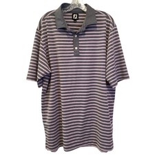FootJoy Mens XL Striped Golf Polo Shirt Grey Pink White Short Sleeve FJ Logo