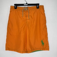 Polo Ralph Lauren Big Pony Swim Shorts Boys XL 18-20 Orange Mesh Drawstring Logo