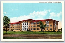 Military~Fort Sill Oklahoma~Admin Bldg Exterior View~American Art Vtg Postcard