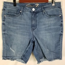 Seven7 Womens Sunset Bermuda Denim Shorts Distressed Frayed Hem Blue Size 16