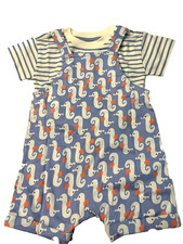 Hanna Andersson Baby Classic Fit T-Shirt Shortalls Set-Seahorse Blue -18-24 m
