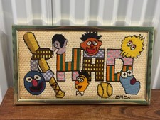 Vintage 70s Framed Sesame Street Needlepoint Art Work