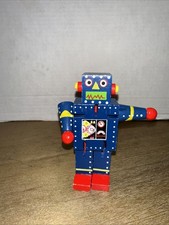 Original Toy Company Wood Robot Blue Red Poseable 4.5  