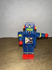 Original Toy Company Wood Robot Blue Red Poseable 4.5”