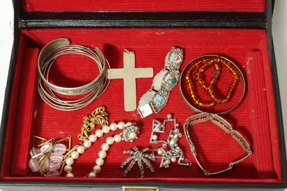 Schmucktruhe Schmuck Konvolut Modeschmuck Ketten Halsketten Brosche Ring Armband - Bild 4 von 4