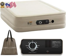 Simpli Comfy 18” Queen Inflatable Air Mattress with Built-in Dual Pump Adjustabl