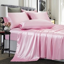 TREELY 6 Piece Queen Size Pink Satin Sheet Set with Deep Pocket, Fitted Sheet...