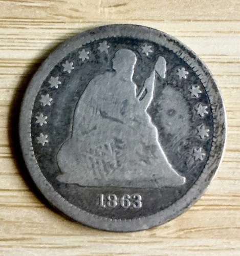 1863-P Seated Liberty Quarter — photo from the most recent tracked eBay sale