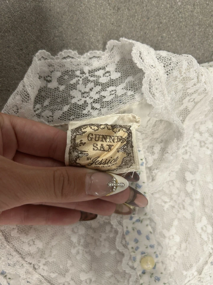 Vestido midi Gunne Sax blanco y azul bebé vintage años 1979/80 Foto 2 de 4