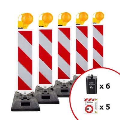 BIGPACK 5 x Leitbaken-Set K1-Fuß & Leuchte, StVO/RSA, rechtsw., 1-seitig, RA2