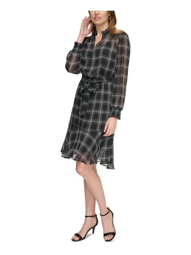 TOMMY HILFIGER Womens Blouson Sleeve Split Knee Length Fit + Flare Dress - Picture 11 of 11