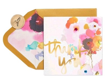 Papyrus Thank You Card With Watercolor Flowers Blank Inside 