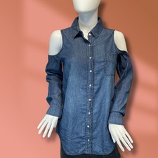 Highway Jeans Women's Size Medium Cold Shoulder Snap Down Denim Top NWOT