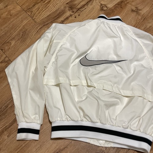 Nike White Ivory Bomber Jacket Womens Size Medium Vintage Windbreaker Big Swoosh - Picture 6 of 13