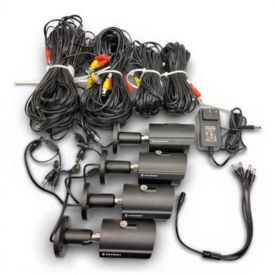 Lot of 4 Amcrest Bullet CCTV Security Cameras + Video Power Cables