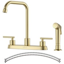 Gold Kitchen Faucet with Side Sprayer and 360 Swivel Spout, 4 Hole Kitchen F...