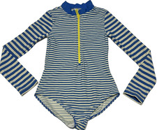 Mini Boden Blue Stripe Long Sleeve 1/2 Zip Swim Suit Pre-Owned