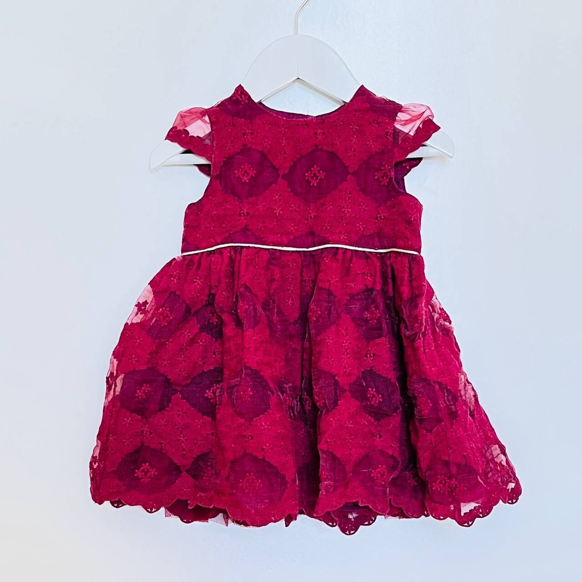 Burgundy/Maroon Lace Dress Bloomer set, 9-12months, Baby Girls - Main Image