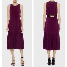 Rebecca Taylor Dress Burgundy Sleeveless Cutout Midi Flounce Hem Ruffle Back 2