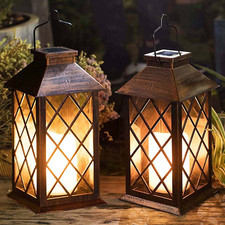  2 Pack  14" Solar Lantern Outdoor Garden Hanging Lantern Waterproof LED Fli...