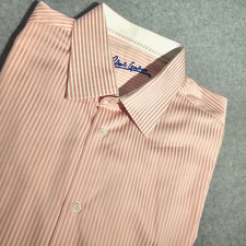 Robert Graham Mens 42 16.5 Button Up Pink White Striped Flip Cuff LS Dress Shirt