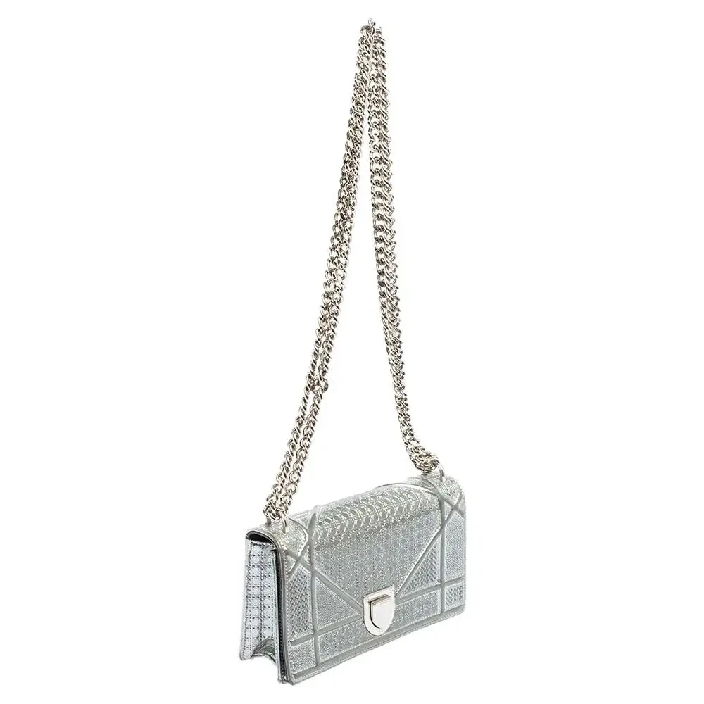 CHRISTIAN DIOR Handbags - Diorama Silver Perforated Leather Bag