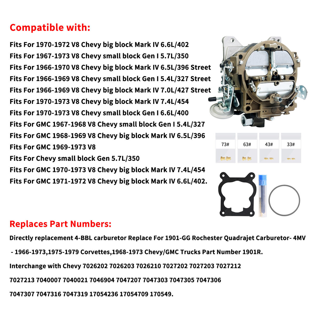 Rochester Quadrajet Carburetor 4 Barrel for Chevy GMC 327 Rochester Quadrajet Carburetor 4 Barrel for Chevy GMC 327