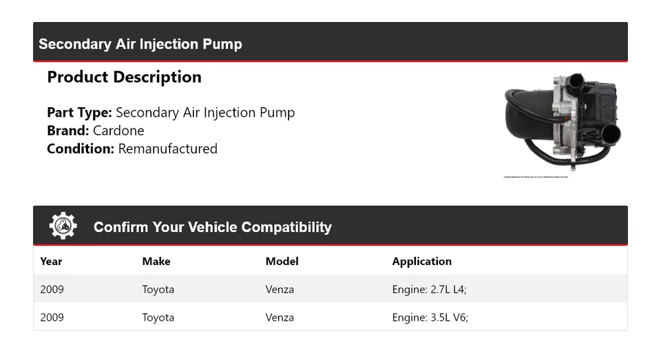 Bomba de inyección de aire secundaria de cartón para Toyota Venza 2009 Foto 2 de 4