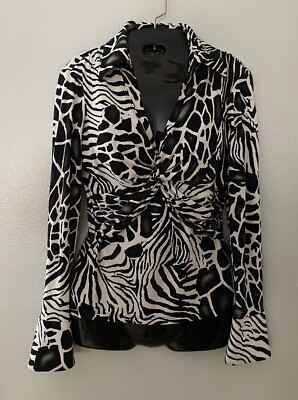 CACHE Zebra Print Long Sleeve Stretch Top, Shirt, Blouse Sz SM