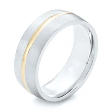 Matt Finish 950 Platinum With Golden Strip Men's Engagement Wedding Band