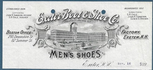2 Diff Vint Billheads 1895 1896 EXETER BOOT & SHOE COMPANY Exeter NH Boston Ma - Picture 2 of 3