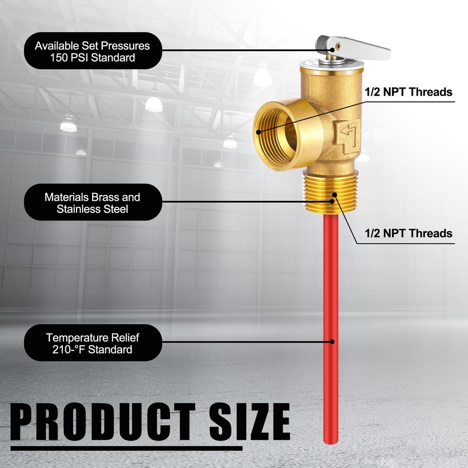 Temperature and Pressure Relief Valve RV Water Pressure Regulator 210°f