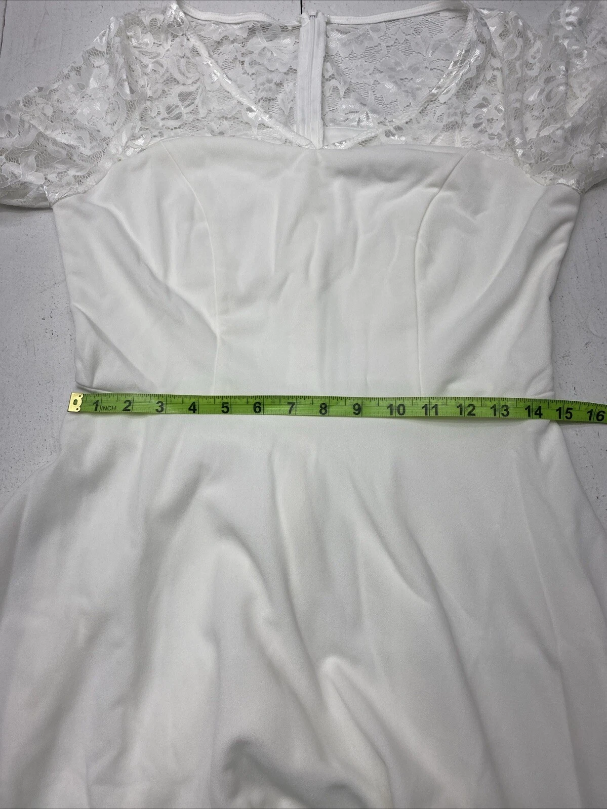 OFF WHITE Abito da donna bianco scollo a V in pizzo manica a 3 4 taglia media nuovo
